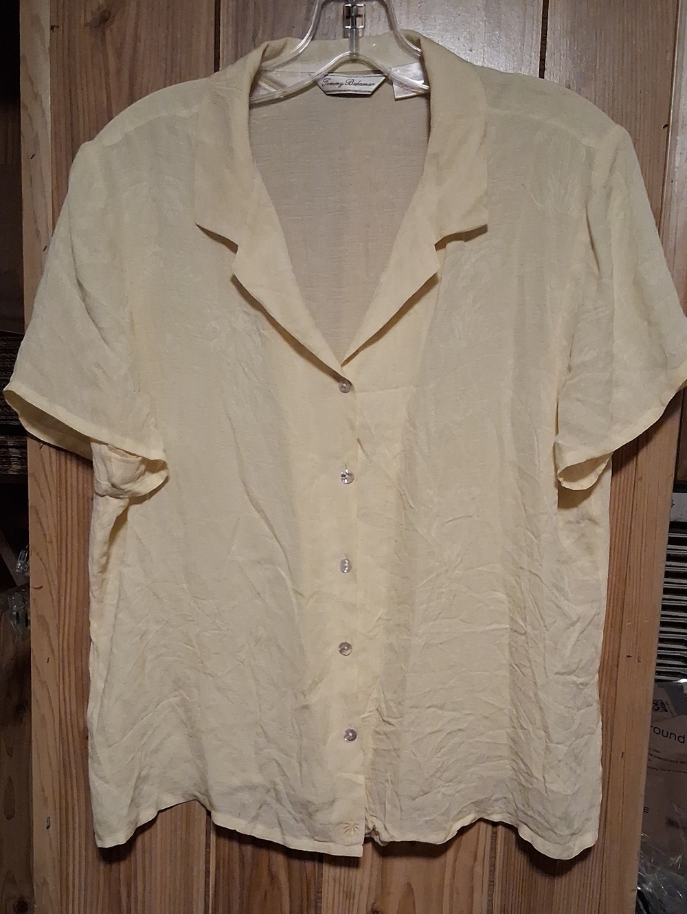 Tommy Bahama Pale Yellow Short-Sleeve Button-Up Blouse